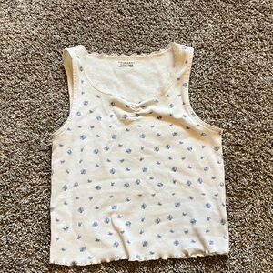 White Tank Top with Blue Floral Pattern
